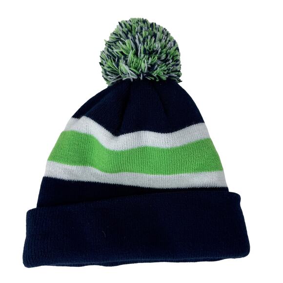 '47 Brand NFL Seattle Seahawks Pom Beanie Cuffed Knit Hat Green Blue Mens OS - Picture 2 of 5